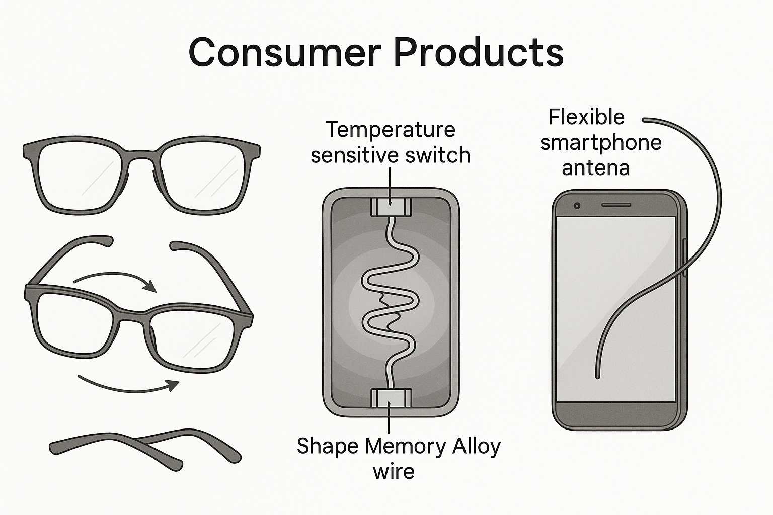 Shape memory alloy wire used in eyeglasses, temperature-sensitive switches, and flexible smartphone antennas