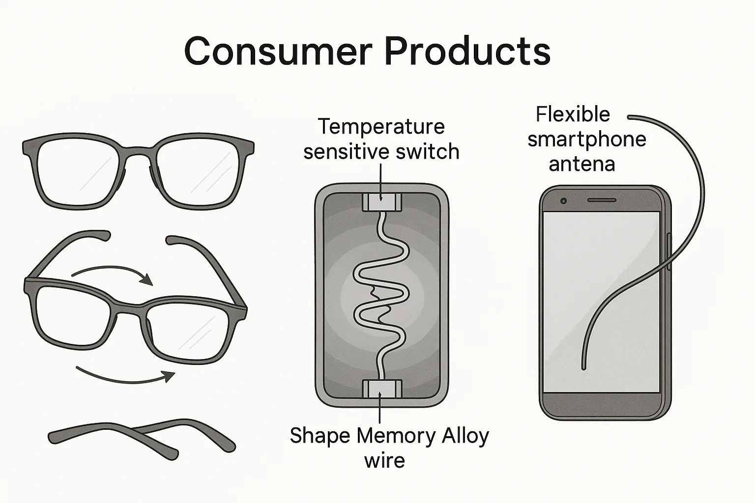 Shape memory alloy wire used in eyeglasses, temperature-sensitive switches, and flexible smartphone antennas