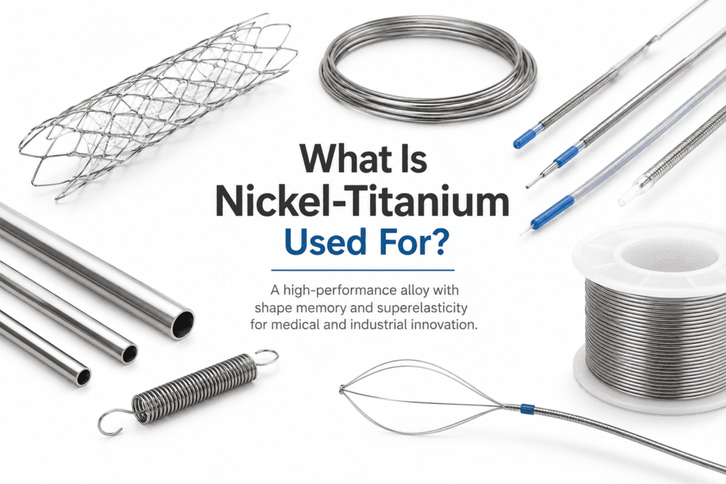 # How Is Nitinol Manufactured?Nitinol is a unique nickel-titanium alloy known for its shape memory effect and superelasticity. These properties make it an important material for medical devices, aerospace components, robotics, and industrial applications. However, producing high-quality Nitinol requires advanced manufacturing technology and strict quality control.Many engineers and buyers ask, **how is Nitinol manufactured?** The answer involves several precision processes that transform raw nickel and titanium into high-performance Nitinol wire, Nitinol tube, Nitinol rod, and custom medical components.## Raw Material PreparationThe manufacturing process begins with high-purity nickel and titanium. The chemical composition must remain carefully controlled because even small variations can affect transformation temperatures and mechanical properties.Manufacturers select premium raw materials to ensure consistent performance and reliable product quality.## Vacuum MeltingThe next step involves melting the nickel and titanium under vacuum conditions. Vacuum melting reduces contamination and prevents unwanted reactions with oxygen and other gases.This process helps achieve:* High material purity
* Uniform chemical composition
* Improved mechanical performance
* Stable transformation temperaturesVacuum induction melting and vacuum arc remelting often work together to produce premium Nitinol alloys.## Hot Working and FormingAfter melting, the alloy forms into billets. Manufacturers then use forging, rolling, or extrusion processes to refine the material structure and prepare it for further processing.These operations improve material uniformity and create the foundation for wire, tube, and rod production.## Wire and Tube ManufacturingThe alloy undergoes multiple drawing operations to achieve precise dimensions.For Nitinol wire production, manufacturers gradually reduce the diameter through a series of drawing dies.For Nitinol tube production, precision tube drawing techniques create thin-wall hypotubes with tight tolerances for medical applications.At this stage, dimensional accuracy becomes critical because many medical devices require extremely precise specifications.## Heat Treatment and Shape SettingHeat treatment plays a key role in Nitinol manufacturing. During this process, engineers control the alloy’s transformation behavior and mechanical properties.Shape setting allows Nitinol components to remember a specific geometry. Manufacturers place the component into a fixture and heat it at controlled temperatures. After cooling, the component retains its programmed shape.This process enables the production of:* Nitinol springs
* Nitinol baskets
* Nitinol guidewires
* Nitinol stents
* Custom medical components## Surface FinishingDifferent applications require different surface finishes.Common finishing options include:* Bright finish
* Pickled finish
* Black oxide finish
* Electropolished finish
* Medical-grade surface treatmentSurface finishing improves corrosion resistance, appearance, and biocompatibility.## Quality Control and TestingEvery production batch undergoes rigorous inspection and testing.Quality control procedures typically include:* Dimensional inspection
* Tensile testing
* Transformation temperature testing
* Fatigue testing
* Surface quality inspectionThese tests ensure that every Nitinol product meets customer specifications and industry requirements.## ConclusionSo, **how is Nitinol manufactured?** The process combines vacuum melting, hot working, precision drawing, heat treatment, shape setting, and strict quality control. Each step contributes to the unique performance that makes Nitinol one of the most advanced engineering materials available today.As a professional Nitinol manufacturer, we supply custom Nitinol wire, Nitinol tube, Nitinol rod, Nitinol plate, and shape-set components for medical, aerospace, and industrial applications worldwide.